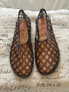 Jellypop Uma Women's Brown/Black Lattice Jelly Flats - Size 7